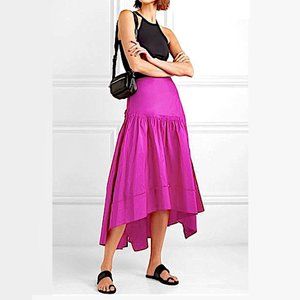 3.1 Phillip Lim Silk Taffeta Asymmetric Shirred Skirt in Fuchsia